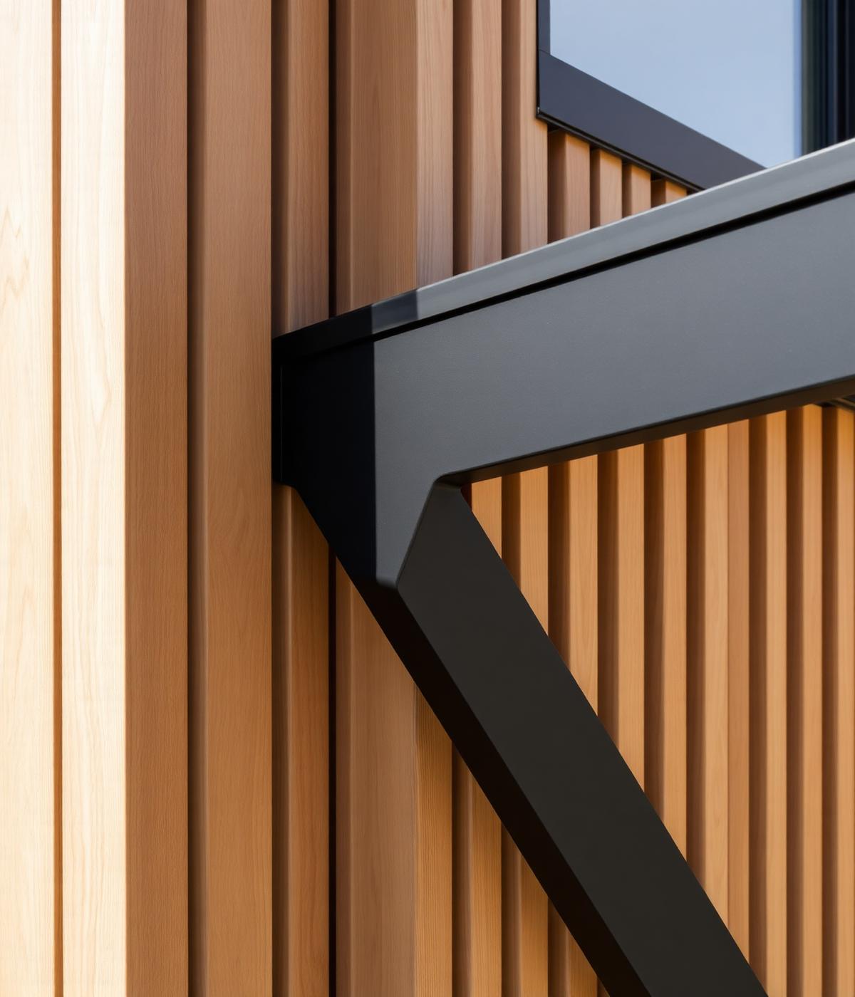 Cedar cladding meeting matte black steel