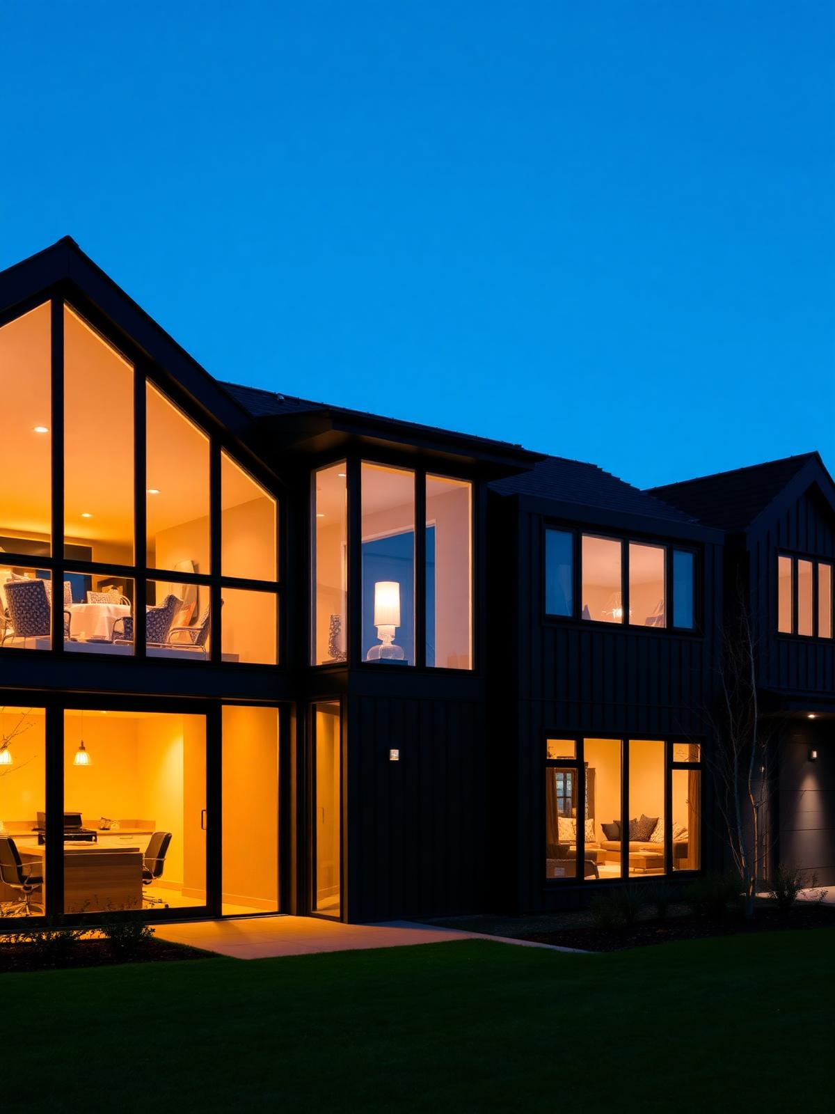 House glowing warmly at twilight